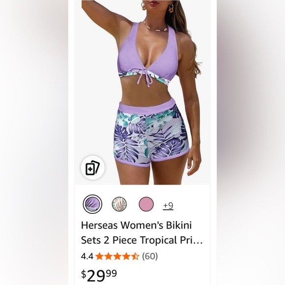 NEW 2 XL Lavender Hawaiian Floral 
Halter Boy-short bikini - Picture 5 of 8